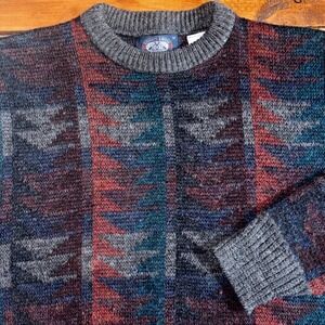 Vintage Knights Bridge Sweater Men MED Geometric Wool Blend Made in England *SEE